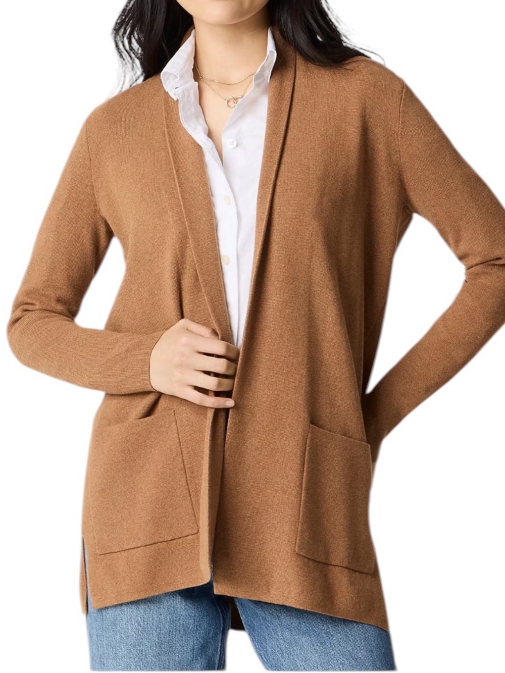 J. CREW Factory Chelsea Sweater Blazer Open Cardigan Size Medium in Camel - Picture 12 of 12